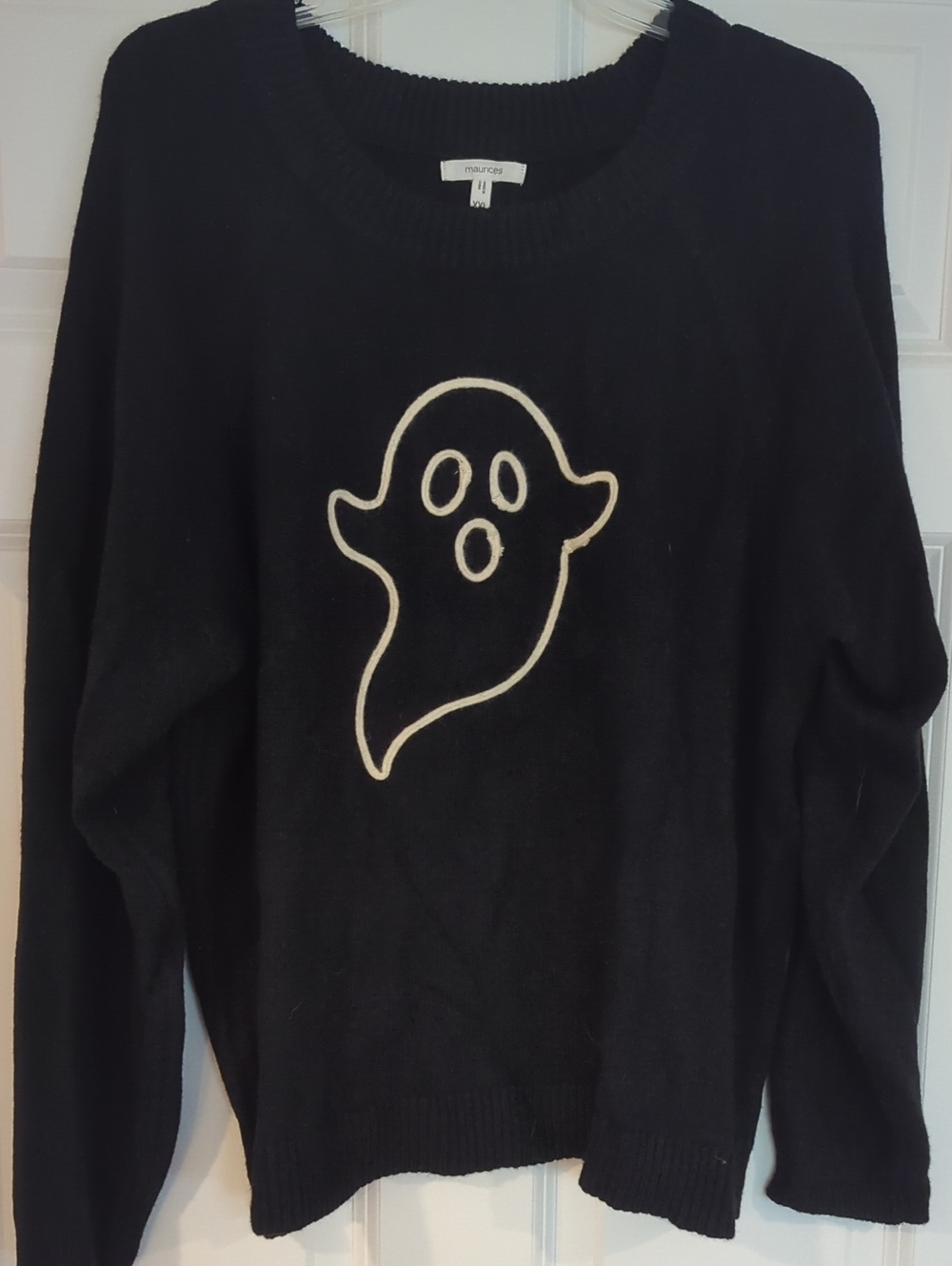 Black Crewneck Sweater with Cream Ghost Motif